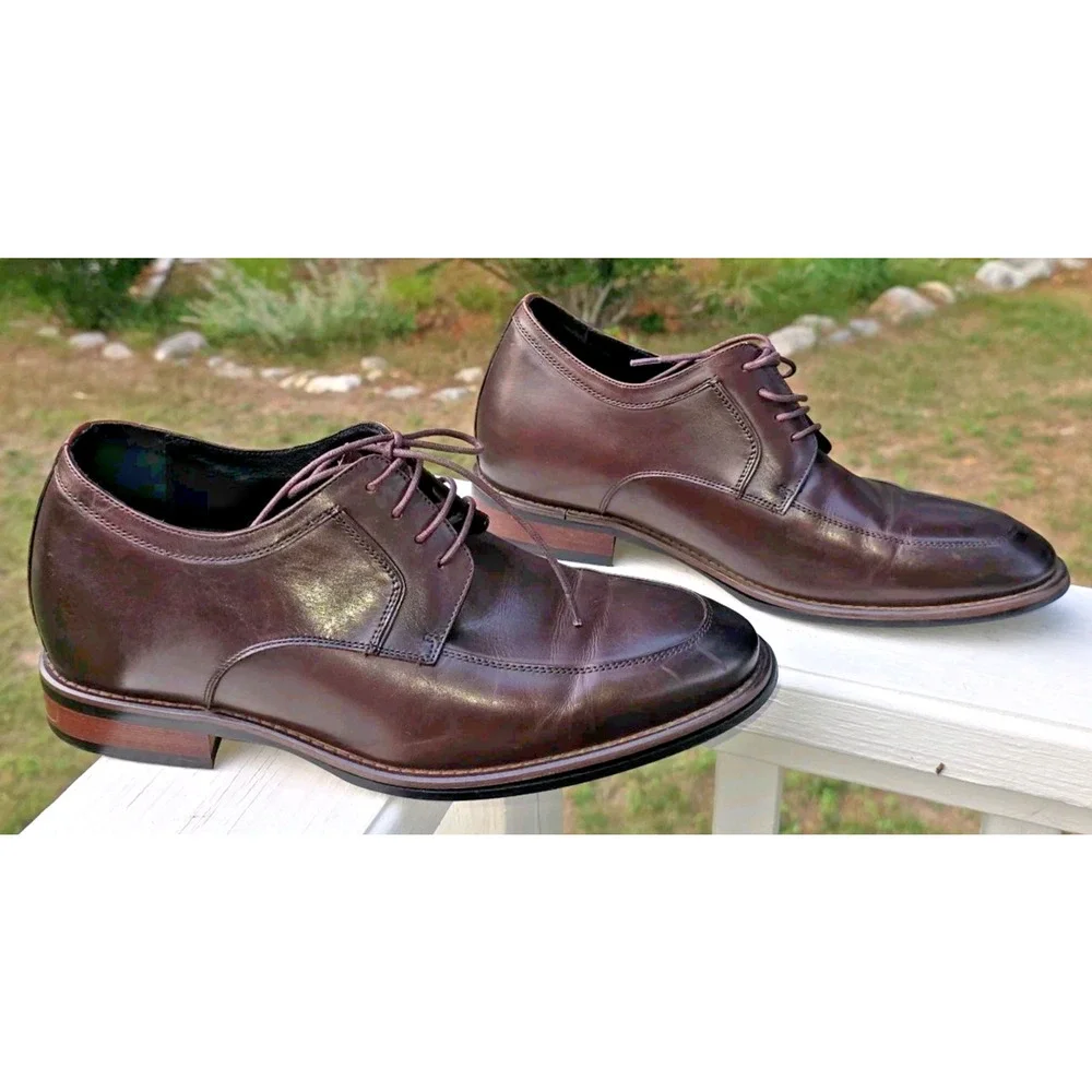 CALTO Men's Invisible Height Increasing Elevator Dress Shoes Brown Leather 11